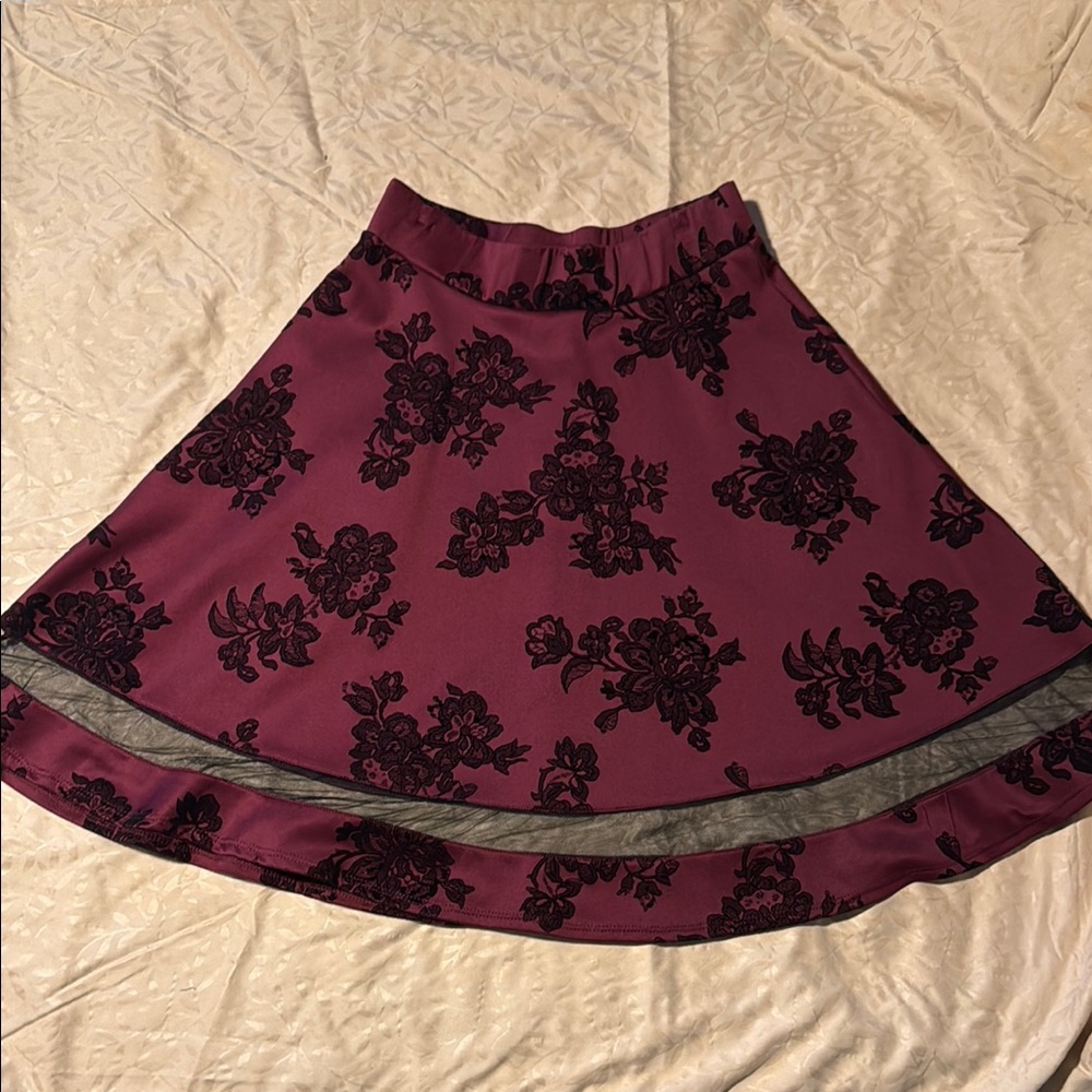 Faith and Joy Red and Black Knee Length Skater Skirt